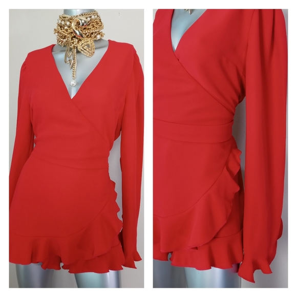 Lea & Viola "FIRE" Cocktail Ruffle Wrap Style Dainty Romper - Picture 2 of 6
